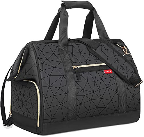 Lekesky Reisetasche Damen, Weekender Damen Klein mit Schuhfach, Großes Öffnungsdesign, 33L Kliniktasche Geburt für Reisen, Airline, Arbeit, Strand oder Freizeit (Schwarz PU Leder)