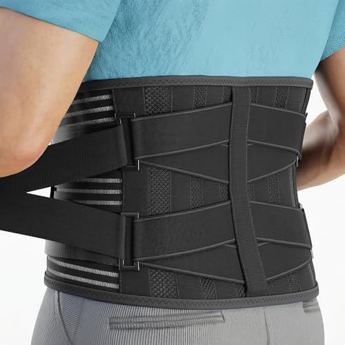 Modvel Back Brace for Lower Back Pain Women and Men – Lumbar Support Belt for Sciatica, Herniated Disc, Muscle Strain – Adjustable Breathable Work Brace with 6 Stays – Support for Posture – Size M
