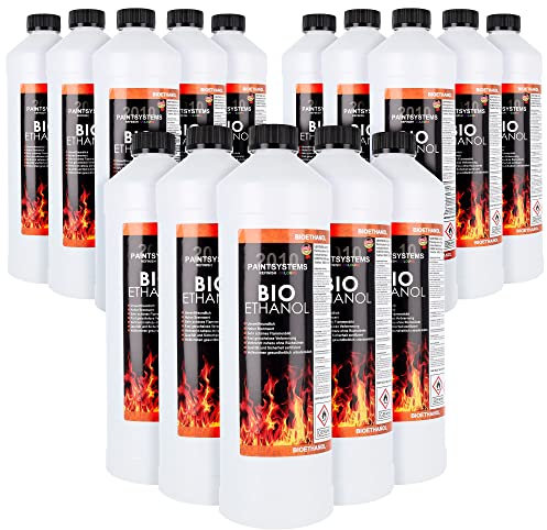 Bio Alkohol 100% 15 x x 1 Liter - BIOETHANOL für Alkohol-Kamine, Tischfeuer, Ethanolkamine, Alkoholbrenner, Terrassenfeuer, Raumfeuer, Standfeuer oder Gartenfeuer