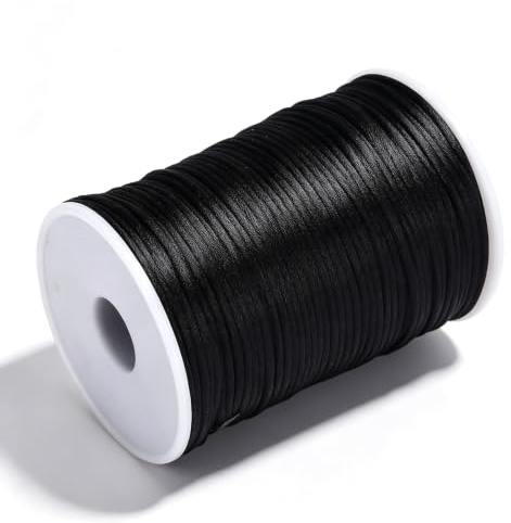 Cordoncino di nylon satinato 2,5 mm, cordoncino di cordoncino di perline in nylon cordino per annodare cinese per bracciali dell'amicizia, collane, creazione di gioielli, 100 yarde(Nero)