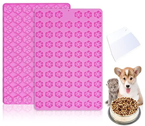 2 stycken bakmattor för hundkex, 69 hål hundkex bakform med degskrapa, bakmattor för hundgodis, silikonmatta för tillverkning av hundkex och hundgodis, gör-det-själv (minitassar)