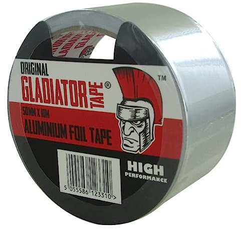 PACKnSELL (4 Rolls) Gladiator® Aluminium Tape (50mm x 10m) | Highly Adhesive Aluminium Foil Tape, Insulation Tape For Insulating And Sealing Ducts | Heat Resistant | Silver