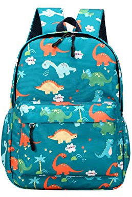 TOPWAYS Mini Dinosaur Kids Backpack, Boys Girl Toddler Bag Kindergarten Canvas Rucksack, Holiday Travel Bookbag Outdoor Daypack for 3-6 Year Old (Green)