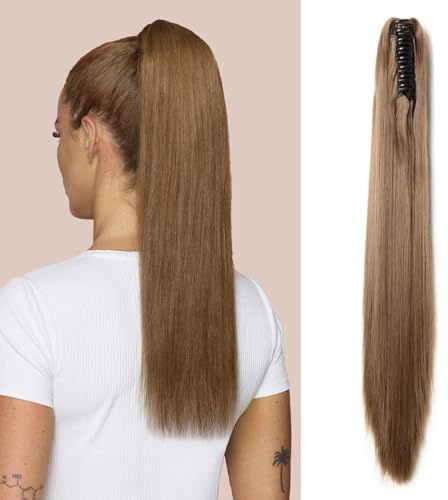 TESS Pferdeschwanz Clip Extensions, 53 cm Glatt Pferdeschwanz Haarteil #12 Mittelbraun Haarverlängerungen für Zopf Synthetische für Frauen
