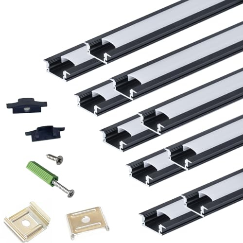 THMOOTHER Recessed LED Strip Black Channel Diffuser 10-Pack 6.56FT,23.5X7MM Tape Track with Flange,Flush Mounted Wardrobe Bookcase Wine Cabinet Wooden Furniture Groove Integrated Low Profile