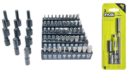 RYOBI Schlag-Bithalter-Set (AR2032) + 62-teiliges Steckschlüssel- und Bit-Set, 3-teilig