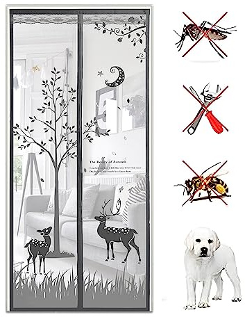Fly Screens for Doors, Door Fly Screen Curtain, Hixingo Easy to Install Fly Curtains for Doors, Door Fly Screen, Lets Fresh Air in Keeps Bugs Out (90x200cm,Deer Grey)