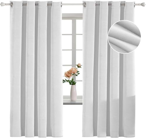 YSTELLAA Terciopelo Cortinas 100% Opacas 2 Piezas, 140×180cm, Cortinas Opacas con Ojales, Cortinas termicas aislantes Frio y Calor, Insonorizantes, Modernas, para Dormitorio, Beige Blanca