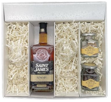 Coffret cadeau Blanc - Rhum - St James VSOP - 2 Verres à Rhums CHEF & SOMMELIER - Amandes enrobées et calissons LE PETIT DUC