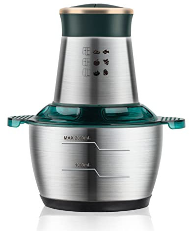 Picadora de carne, licuadora de alimentos, picadora de alimentos de cocina 1000W, tazón de acero inoxidable de 2L, 4 cuchillas de dos niveles Picadora de carne, batidor eléctrico for cortador de cebol