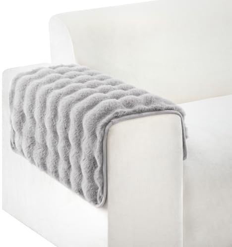 ShowyLive Armlehnenbezüge, Rückenlehnenbezug Armlehnenschoner Sesselschoner rutschfest für L Form Sofaschoner Chaiselongue, Weiche Dicke Flauschige Sofa Überzug für Hund Katze (Hellgrau, 70 * 70 cm)