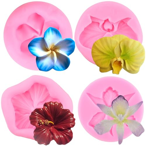 RFGHAC Molde de silicona con diseño de flor de orquídea, fondant, hibisco, plumeria, flor, chocolate, para decoración de pasteles de caramelo, decoración de cupcakes, pasta de goma, arcilla