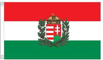 Stormflag UNGARN MIT Wappen Flaggen 90x150cm Flagge Magyarország Wappen Flagge 3x5ft Polyester mit zwei Ösen und doppelt genäht.