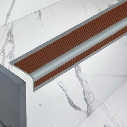 Treppenkantenprofil PVC Treppenkantenprofil Vinyl PVC Treppenkantenprofil Selbstklebend Winkelprofil Anti-Rutsch Treppenkante L-Form Winkelprofil Selbstklebend Elastischer Kantenschutz ( Color : Brown