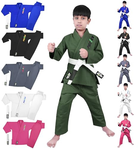 POZTEV Barn brasiliansk Jiu Jitsu Gi för barn BJJ Gi ungdom brottning kimonos förkrympt lätt kampsportsuniform, Mgreen, K000