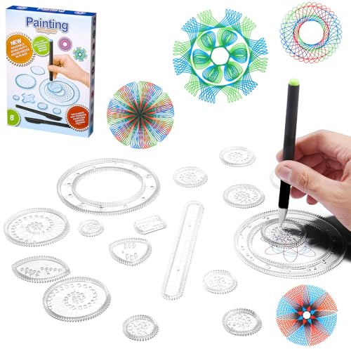LEAZZLE Spirographe, 28 pièces Spirograph Deluxe Set,Dessin Spirale Ensemble, Multifonctionnel Spiral Designer, Mandala Designer, Creatif Pochoirs pour Peinture, Modèles de Dessin pour Enfants (blanc)