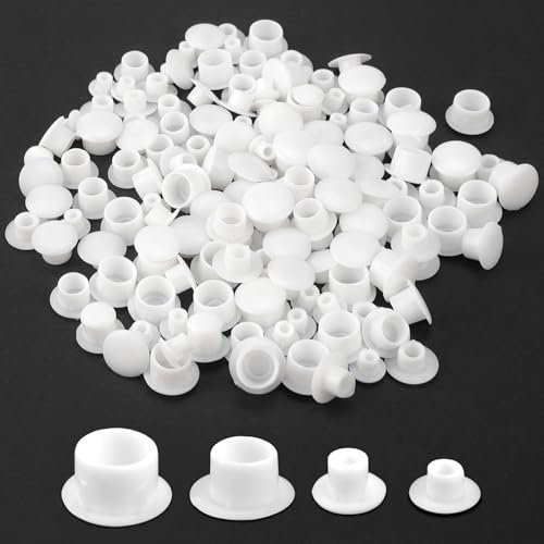 Jeinbuil 120 Stück Abdeckkappen Für Bohrlöcher Kunststoff Lochstopfen Möbel Schraubenabdeckung Lochabdeckung Weiß Bohrloch Abdeckkappen (5mm/6mm/8mm/10mm)