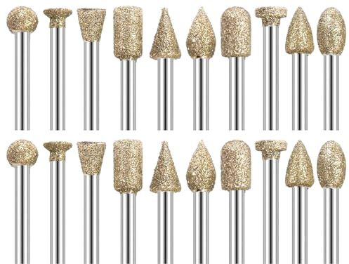 ZoeTekway 20 Stück Diamant Fräser Set mit 1/8 Schaft,Diamantfräser Schleifstifte,Frässtifte Steinschnitzerei Schleifen,für Keramik Stein Gravieren, kompatibel mit Dremel Rotationswerkzeug