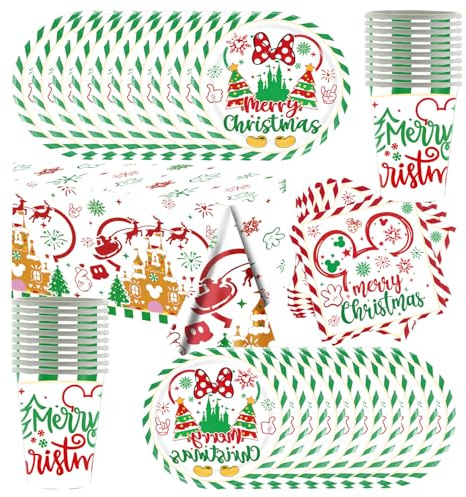 Vaisselle pour la fête de Noël de souris, 61 pièces, vaisselle pour la fête, décoration d'anniversaire, accessoires de fête, ensemble de vaisselle à thème, assiettes, tasses, nappe, serviettes 20