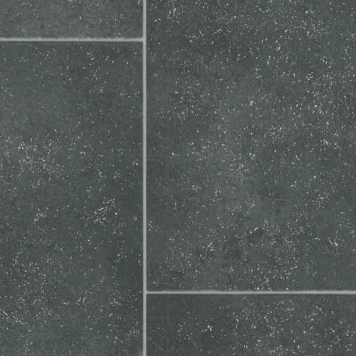 Grey Modern Tile Effect Anti-Slip Vinyl Flooring For Kitchen, Bathroom, & Living Room, 2.0mm Thick Cushion Backed Vinyl Sheet, 2 Years Warranty-2m(6'6) X 3m(9'9)-6m²