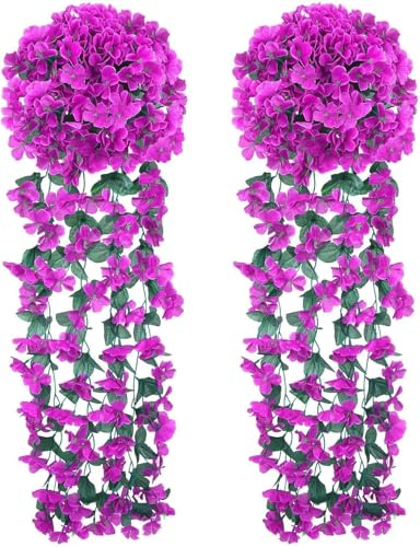 Zythrem 2Pcs Artificial Hanging Flowers Wisteria Artificial Flowers for Hanging Baskets Fake Hanging Plants Outdoor Faux Wisteria Garland Purple Silk Trailing Flower for Spring Garden Patio Decoration