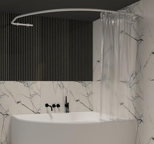 Sasko Duschvorhangstange Duschstange Duschvorhang Diamant Form für Ecke Badezimmer Badewanne & Dusche Aluminium Stabile Belastbarkeit 25 kg Gardinenstange für Vorhang Wandmontage - Weiß - 80x120 cm