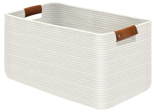Goodheim Großer faltbarer Wäschekorb, Wäschekorb für Decke, Spielzeug, Handtücher, gewebte Körbe zur Aufbewahrung, Kinderzimmer, Heimdekoration, Wohnzimmer, 55 x 38 x 30 cm, weiß