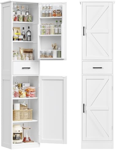TEENFON Küchenschrank, 4-türiger Mehrzweckschrank & Buffetschrank mit 6 Einlegeböden und 2 Türfächern, platzsparender Vorratsschrank für Küche, Wohnzimmer, Esszimmer, Bad, 130 x 60 x 30 cm, weiß