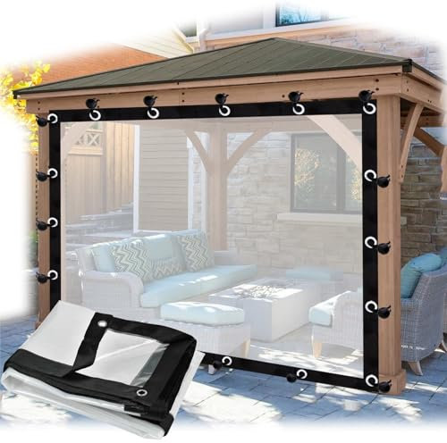 Wasserdichter Vinyl-Vorhang für den Außenbereich, mit transparenter Plane, robuste Plane, Kunststoff-Trennwand für Garten, Terrasse, Veranda, Fenster und Pflanzen, 5 x 2 m