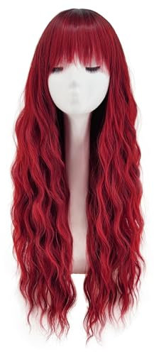 Perücke Rot Lang für Damen Ombre Rote Perücken Lockige Wellige Perücke Synthetisch für Tägliche Fasching Karneval Halloween VD131C