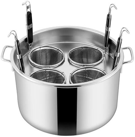 Nudelkocher Pastakocher Nudelkocher Nudeltopf, 3/4/5 Löcher Edelstahl Nudelkocher mit Einsatz Siebkorb, Deckel und Trennwand, für Zuhause Küche Restaurant