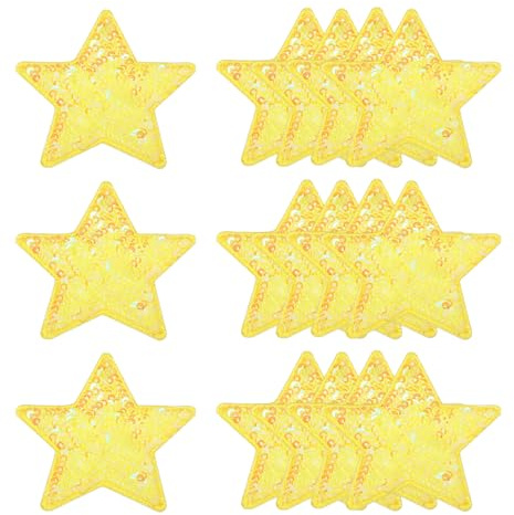 QUARKZMAN 20 Stück Sterne Patches zum Aufbügeln, 6cm Pailetten Flicken zum Aufbügeln, Bestickte Aufnäher zum Aufbügeln für Hut Jeans Kleidung Rucksäcke DIY-Zubehör, Gelb