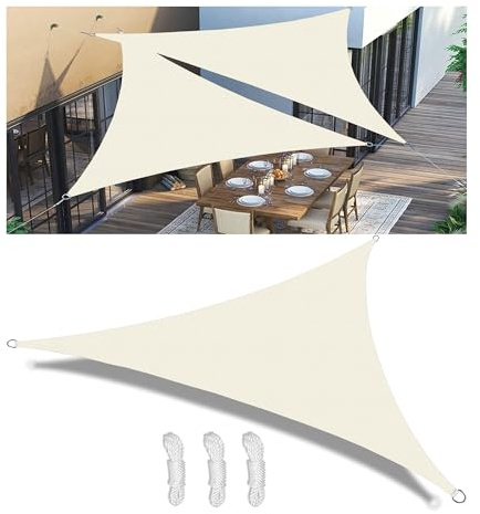 Sonnenschutz Terrasse Sonnensegel Dreieckig Segeltuch Meterware Viele Größe Farben Seitenschutz Balkon mit D-Ring inkl Befestigungsseile UV-Schutz Wetterfest für Garten Creme 1.7x1.7x2.4M