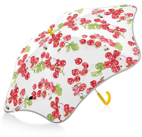 FRODOTGV Kinder-Regenschirm mit roten Johannisbeeren, weiß, für Mädchen und Jungen, regen- und winddicht, mit reflektierendem Streifen, Reiseschirme, knicksicher, für Mädchen und Jungen