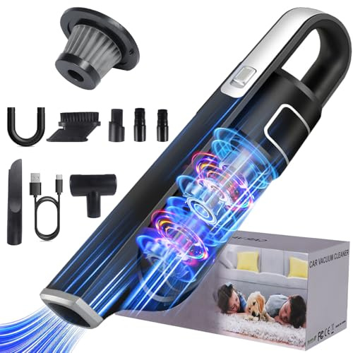 Justdfine Batteridriven Bildammsugare med Hög Effekt, Uppgradering 15 000 Pa 2-växlad Handdammsugare 4-i-1 Mini Trådlös Testvinnare Bärbar Våt- och Torrdammsugare med Metallfilter för Bil, Hus, Djurhår, Svart
