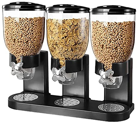 Distributeur de céréales triple de 2 L pour aliments secs pour comptoir de cuisine, triple céréales pour aliments secs