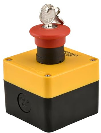 Heschen Red Sign Weatherproof Emergency Stop Switch, Push Button Switch, with Box & Key, 660V 10A, 2NO