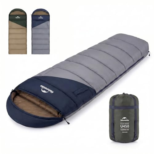 Naturehike Saco de dormir con capucha para camping, ligero y cómodo, ideal para aventuras al aire libre y viajes (azul oscuro + azul claro/izquierda (3,9~-1,3 ℃))