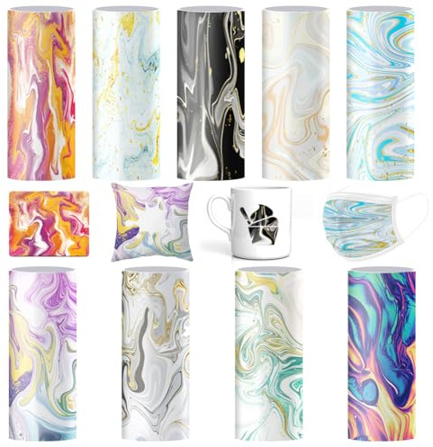 9 Farbe Infusible Transfer Ink Tie Dye Infusible Ink Folie für Cricut Joy 11.5x30.5cm Infusible Transferpapier Unlöslich Sublimationstintenblatt für Wärmepressmaschine für T-Shirt, Tasse, Untersetzer