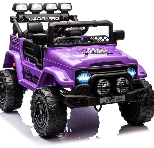 Garvee Coche Eléctrico 12V, Vehículo Eléctrico con Mando a Distancia 2,4G, 3 Velocidades, Música y LED y Bocina, Auto Eléctrico para Niños 3+ Años