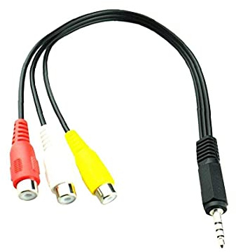 3.5 mm AV plug to 3 cinch socket audio video cable stereo jack adapter cord cable black