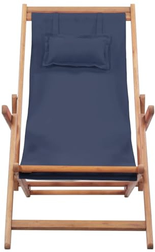 Gecheer Liegestuhl, zusammenklappbar, Gestell aus Holz und Stoff, Blau, Relax-Möbel für den Garten