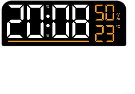 Reloj LED con pantalla de temperatura, humedad, función de temporizador y dos alarmas independientes (naranja)