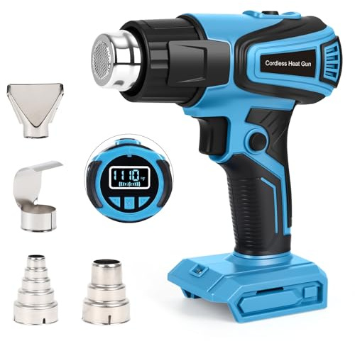 Cordless Heat Gun Compatible with Makita 18v Battery, Fast Heating Variable Temp (122°F~1112°F) Hot Air Gun LCD Display and 4 Nozzle for for Crafting, Shrink Tubing, Vinyl Wrap, Resin, DIY(No Battery)
