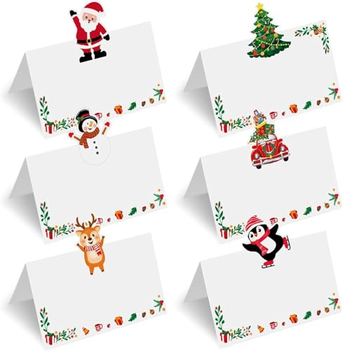 Tischkarten Weihnachten 60 Stück Platzkarten Weihnachten Tischkärtchen zum Beschriften Weihnachtsmotive Namenskarten Tisch Blanko 8.9 x 5.6 cm