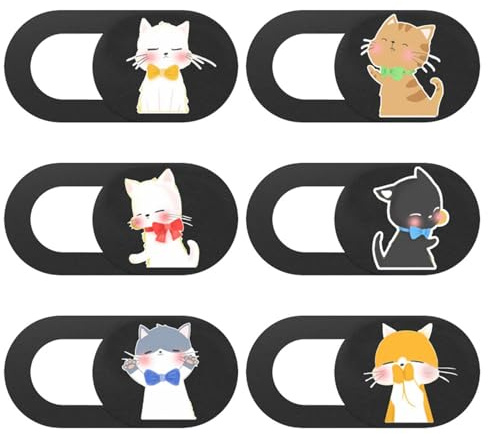 Wellrun 6PCS Laptop Camera Privacy Cover,Cute Webcam Shutter,Ultra Thin Privacy Protector,Camera Blocker Sticker for PC,Tablet,Smartphone(Cat)