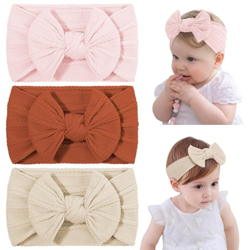 DiULi Babypannband, 3 stycken babyturban, pannband med bågar, elastiska hårband för nyfödda, småbarn, supermjuk (#1-12-29)