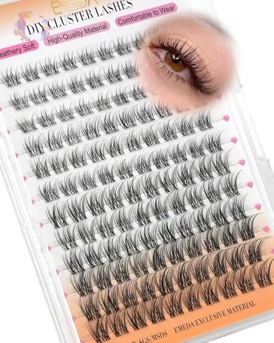 EMEDA Naturliga Clusterfransar – DIY Individuella Ögonfransar, Wispy Osynlig Band, Fluffiga C Curl, 8mm 10mm 12mm 14mm Mix Blandade Längder, Mjuka & Bekväma Fransförlängningar (VENUS-Mix)
