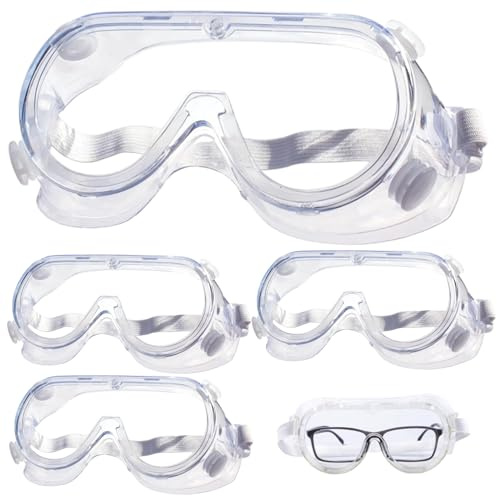Rachlicy Gafas de seguridad 4 piezas Gafas de seguridad resistentes al viento/arena/golpes/salpicaduras con diadema de nailon Vista transparente flexible PVC sobre protectoras
