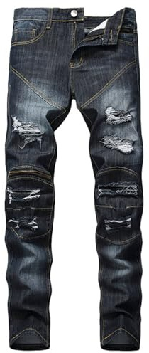 Slitna jeans herr avsmalnande jeans stretch rippade denimbyxor slim fit street byxor klassiska basbyxor förstörda raka ben byxor normal passform skinny byxor designer snygg byxa, Grå, XS